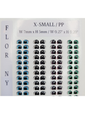 Adhesive Resin Eyes Card FNY 1001 - 72 Pairs - XSmall/PP W/H 7mmx5mm (0.27"x0.20") - for use with Cold Porcelain Air Dry Clay, Polymer Clay, EVA, Felt, Fabric, Plaster, Paper, Ceramic and more