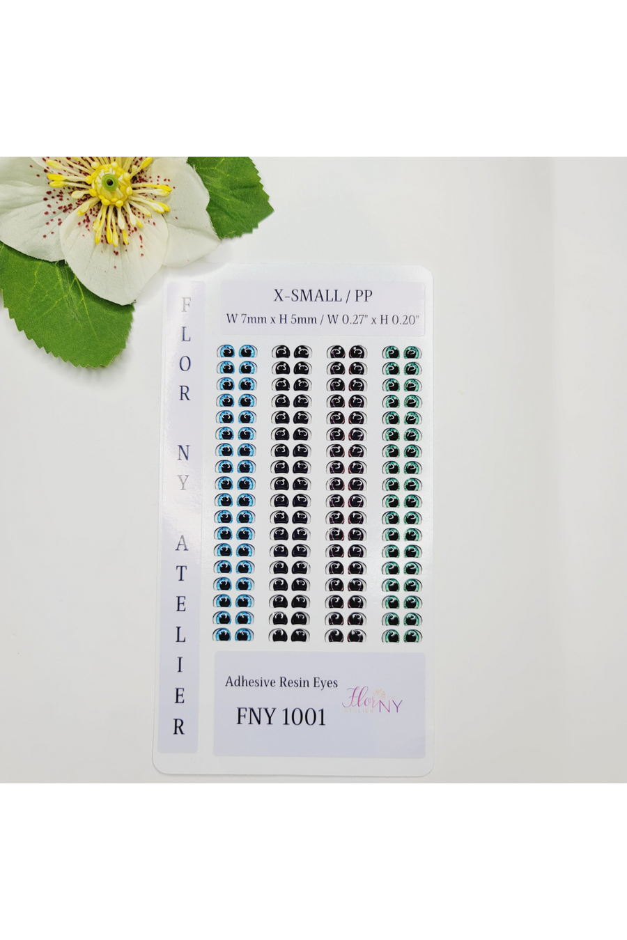 Adhesive Resin Eyes Card FNY 1001 - 72 Pairs - XSmall/PP W/H 7mmx5mm (0.27"x0.20") - for use with Cold Porcelain Air Dry Clay, Polymer Clay, EVA, Felt, Fabric, Plaster, Paper, Ceramic and more