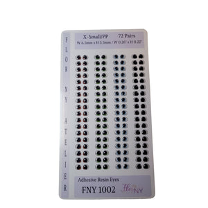 Adhesive Resin Eyes FNY 1002 - XSmall/PP - 72 Pairs - W/H: 6.5mm x 5.5mm (0.26" x 0.22") - for use with Cold Porcelain Air Dry Clay, Polymer Clay, EVA, Felt, Fabric, Plaster, Paper, Ceramic and more