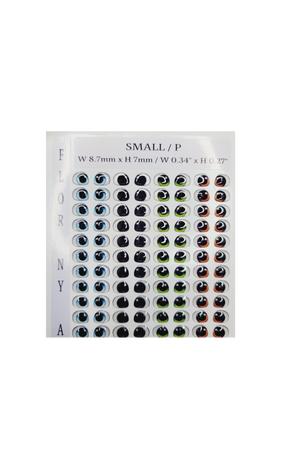 Adhesive Resin Eyes FNY 1002 - Small/P - 64 Pairs - W/H: 8.7mm x 7mm (0.34" x 0.27") - for use with Cold Porcelain Air Dry Clay, Polymer Clay, EVA, Felt, Fabric, Plaster, Paper, Ceramic and more