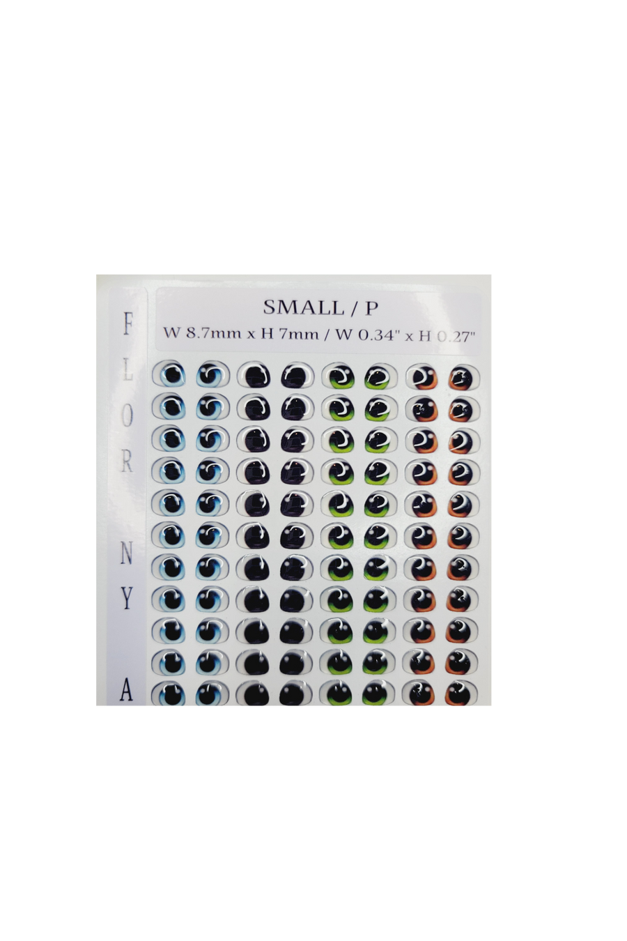 Adhesive Resin Eyes FNY 1002 - Small/P - 64 Pairs - W/H: 8.7mm x 7mm (0.34" x 0.27") - for use with Cold Porcelain Air Dry Clay, Polymer Clay, EVA, Felt, Fabric, Plaster, Paper, Ceramic and more