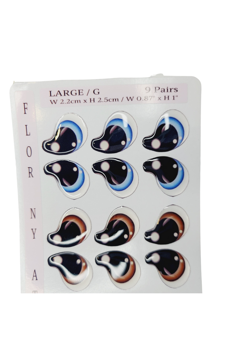 Adhesive Resin Eyes FNY 1003 - Large/G - 9 Pairs - W/H 2.2cmx2.5cm (0.87"x1") - for use with Cold Porcelain Air Dry Clay, Polymer Clay, EVA, Felt, Fabric, Plaster, Paper, Ceramic and more