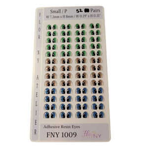 Adhesive Resin Eyes FNY 1009 - Small/S - 52 Pairs - W/H: 7.3mm x 8mm (0.29" x 31") - for use with Clay, EVA, Felt, Fabric and more