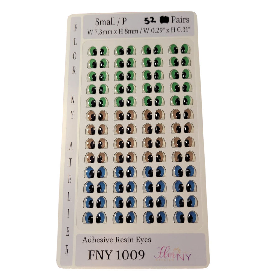 Adhesive Resin Eyes FNY 1009 - Small/S - 52 Pairs - W/H: 7.3mm x 8mm (0.29" x 31") - for use with Clay, EVA, Felt, Fabric and more