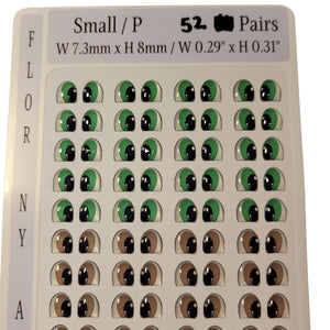 Adhesive Resin Eyes FNY 1009 - Small/S - 52 Pairs - W/H: 7.3mm x 8mm (0.29" x 31") - for use with Clay, EVA, Felt, Fabric and more