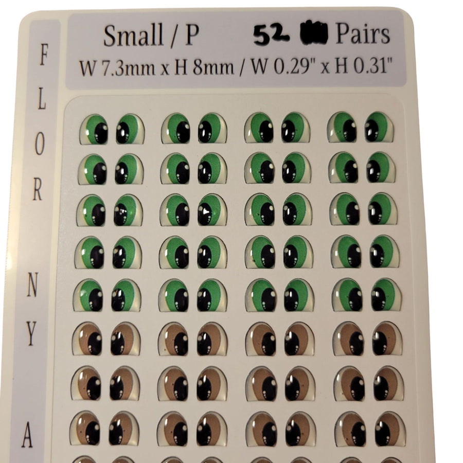 Adhesive Resin Eyes FNY 1009 - Small/S - 52 Pairs - W/H: 7.3mm x 8mm (0.29" x 31") - for use with Clay, EVA, Felt, Fabric and more