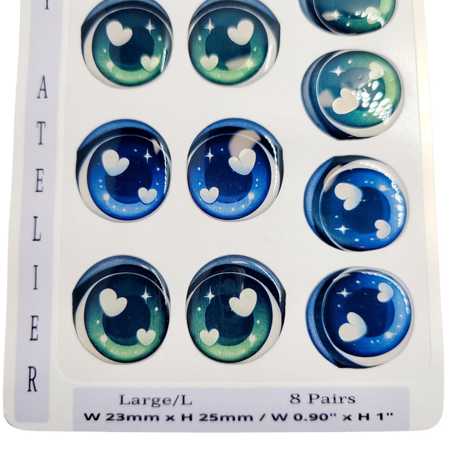Adhesive Resin Eyes FNY 1012 - Large/G - 8 Pairs - W/H: 23mm x 25mm (0.90" x 1") - for use with Clay, EVA, Felt, Fabric and more