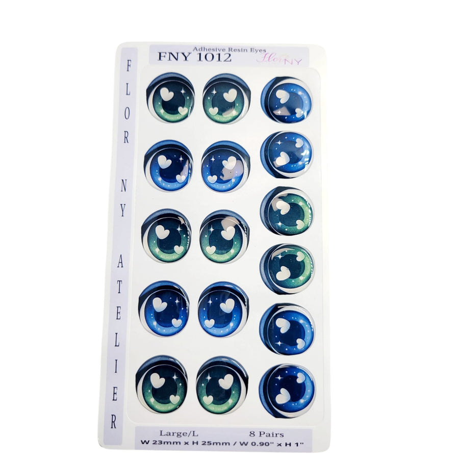Adhesive Resin Eyes FNY 1012 - Large/G - 8 Pairs - W/H: 23mm x 25mm (0.90" x 1") - for use with Clay, EVA, Felt, Fabric and more