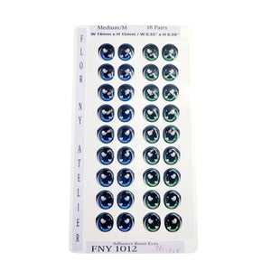 Adhesive Resin Eyes FNY 1012 - Medium/M - 18 Pairs - W/H: 14mm x 15mm (0.55" x 59") - for use with Clay, EVA, Felt, Fabric and more