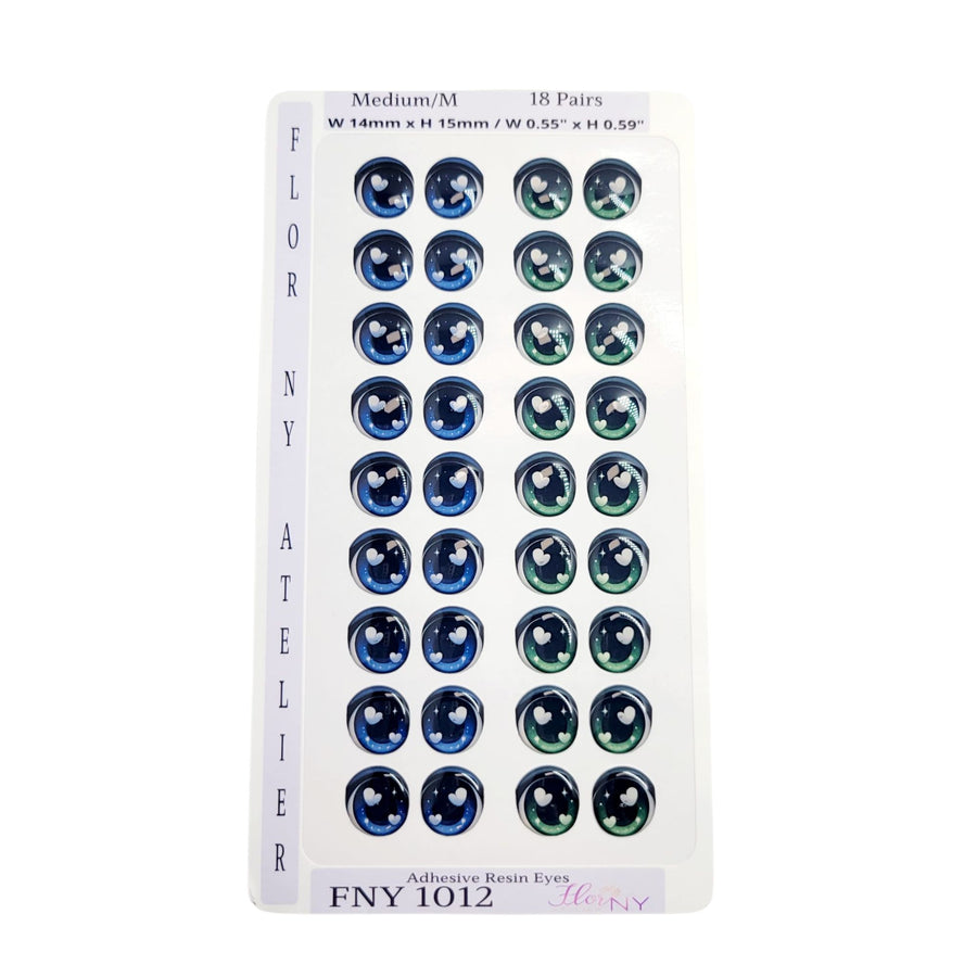 Adhesive Resin Eyes FNY 1012 - Medium/M - 18 Pairs - W/H: 14mm x 15mm (0.55" x 59") - for use with Clay, EVA, Felt, Fabric and more
