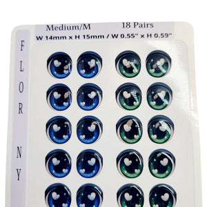 Adhesive Resin Eyes FNY 1012 - Medium/M - 18 Pairs - W/H: 14mm x 15mm (0.55" x 59") - for use with Clay, EVA, Felt, Fabric and more