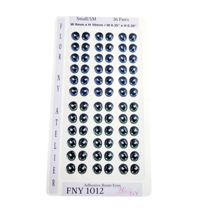 Adhesive Resin Eyes FNY 1012 - Small/S - 36 Pairs - W/H: 9mm x 10mm (0.35" x 39") - for use with Clay, EVA, Felt, Fabric and more