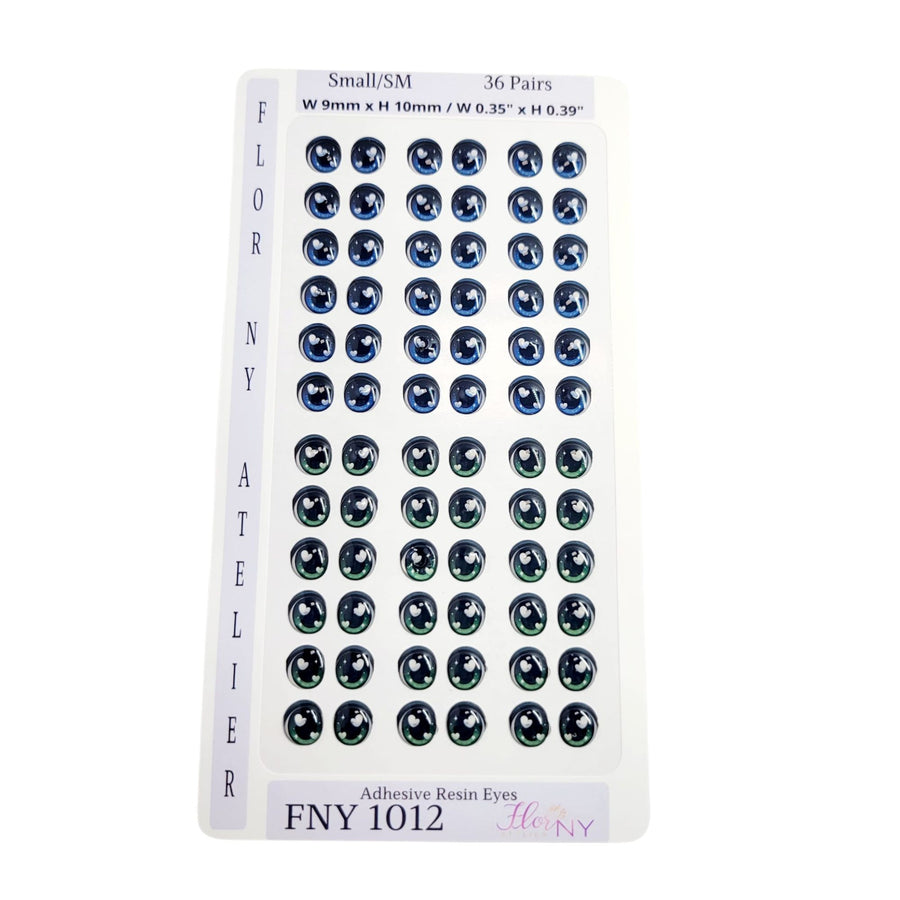 Adhesive Resin Eyes FNY 1012 - Small/S - 36 Pairs - W/H: 9mm x 10mm (0.35" x 39") - for use with Clay, EVA, Felt, Fabric and more