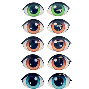 Adhesive Resin Eyes FNY 1013 - Large/G - 9 Pairs - W/H: 25mm x 16mm (1" x 0.63") - for use with Clay, EVA, Felt, Fabric and more