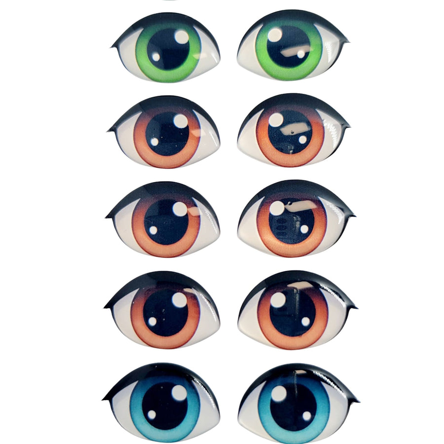 Adhesive Resin Eyes FNY 1013 - Large/G - 9 Pairs - W/H: 25mm x 16mm (1" x 0.63") - for use with Clay, EVA, Felt, Fabric and more