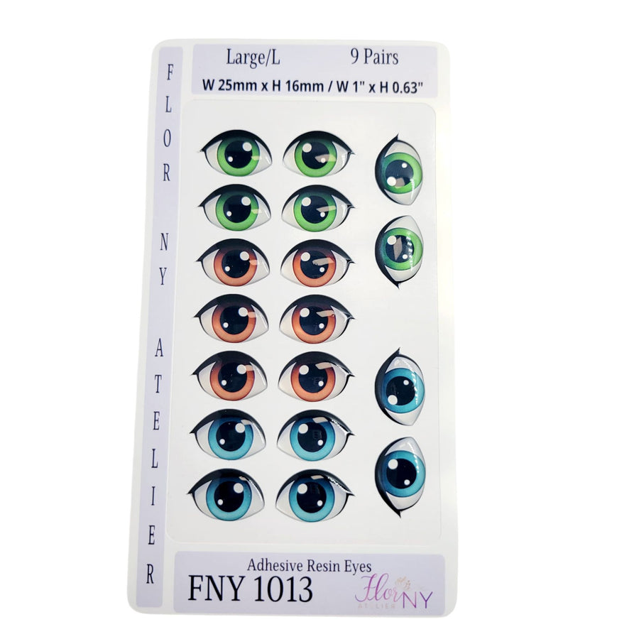 Adhesive Resin Eyes FNY 1013 - Large/G - 9 Pairs - W/H: 25mm x 16mm (1" x 0.63") - for use with Clay, EVA, Felt, Fabric and more