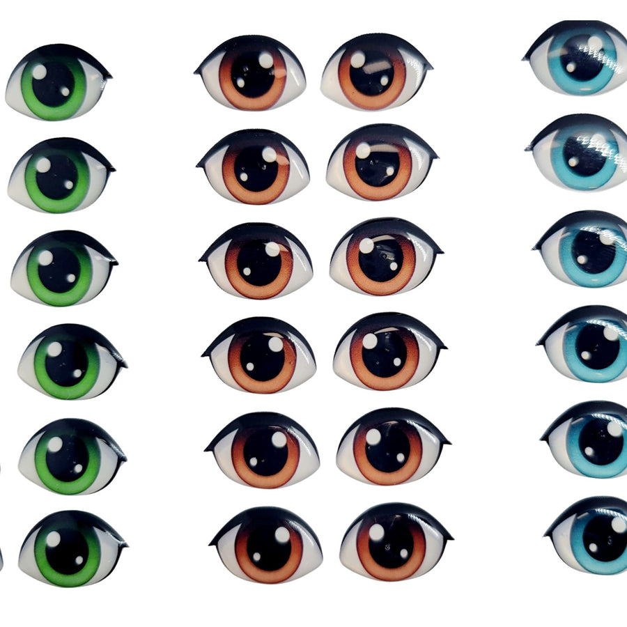 Adhesive Resin Eyes FNY 1013 - Medium/M - 18 Pairs - W/H: 18mm x 12mm (0.70" x 47") - for use with Clay, EVA, Felt, Fabric and more
