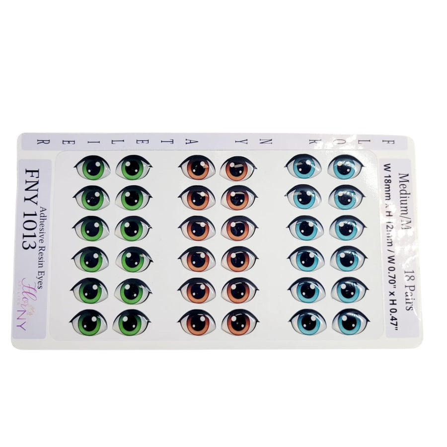 Adhesive Resin Eyes FNY 1013 - Medium/M - 18 Pairs - W/H: 18mm x 12mm (0.70" x 47") - for use with Clay, EVA, Felt, Fabric and more