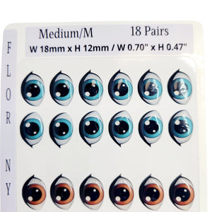 Adhesive Resin Eyes FNY 1013 - Medium/M - 18 Pairs - W/H: 18mm x 12mm (0.70" x 47") - for use with Clay, EVA, Felt, Fabric and more