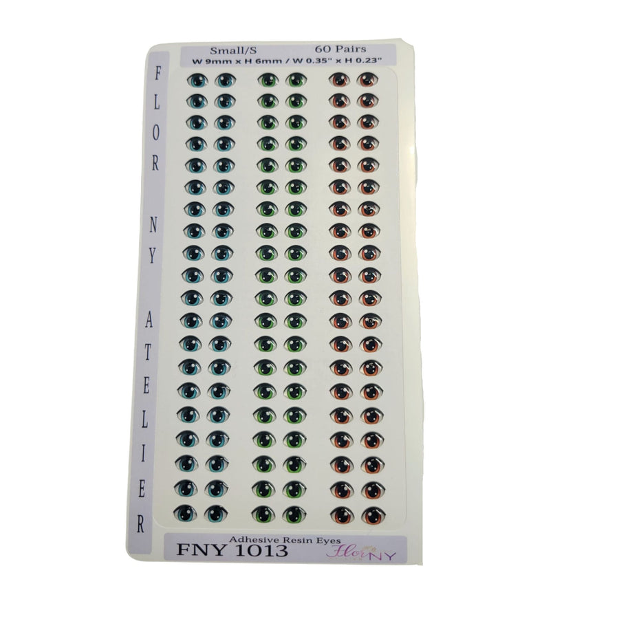 Adhesive Resin Eyes FNY 1013 - Small/S - 60 Pairs - W/H: 9mm x 6mm (0.35" x 23") - for use with Clay, EVA, Felt, Fabric and more