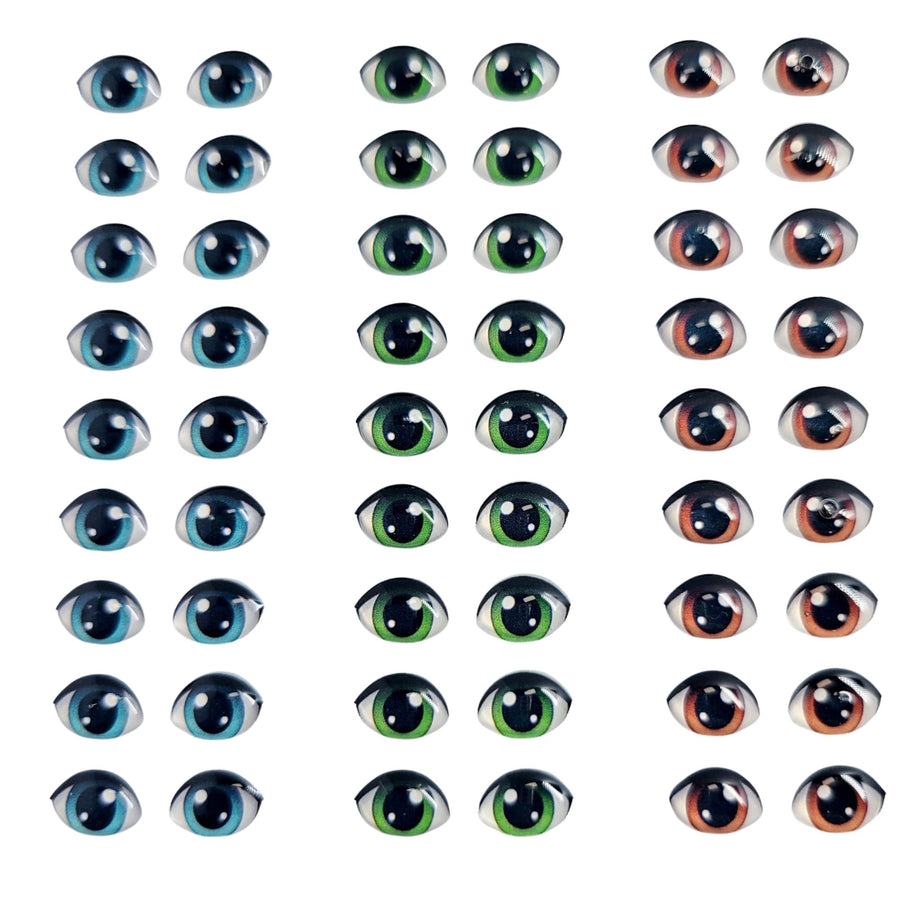 Adhesive Resin Eyes FNY 1013 - Small/S - 60 Pairs - W/H: 9mm x 6mm (0.35" x 23") - for use with Clay, EVA, Felt, Fabric and more