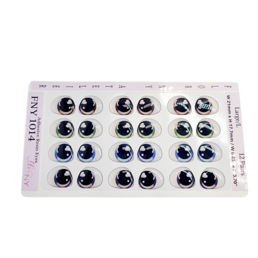 Adhesive Resin Eyes FNY 1014 - Large/G - 12 Pairs - W/H: 21mm x 17mm (0.83" x 0.70") - for use with Clay, EVA, Felt, Fabric and more