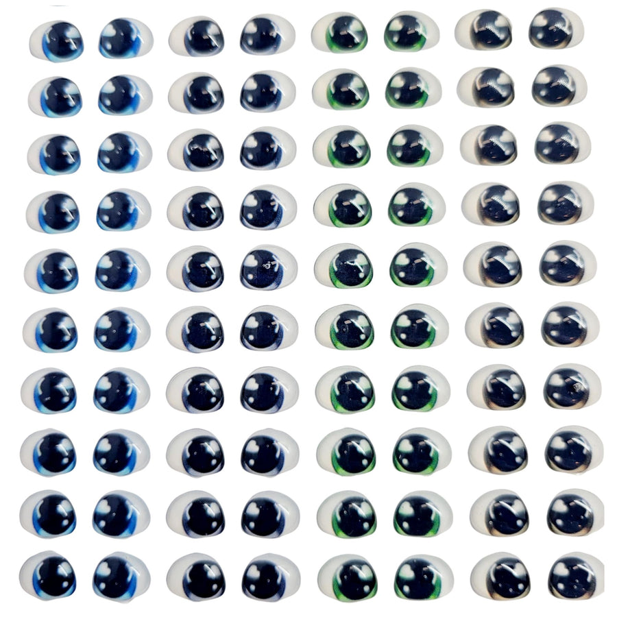 Adhesive Resin Eyes FNY 1014 - Small/S - 64 Pairs - W/H: 9mm x 7mm (0.35" x 0.27") - for use with Clay, EVA, Felt, Fabric and more