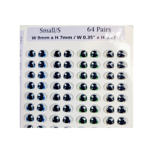 Adhesive Resin Eyes FNY 1014 - Small/S - 64 Pairs - W/H: 9mm x 7mm (0.35" x 0.27") - for use with Clay, EVA, Felt, Fabric and more