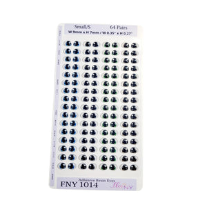 Adhesive Resin Eyes FNY 1014 - Small/S - 64 Pairs - W/H: 9mm x 7mm (0.35" x 0.27") - for use with Clay, EVA, Felt, Fabric and more