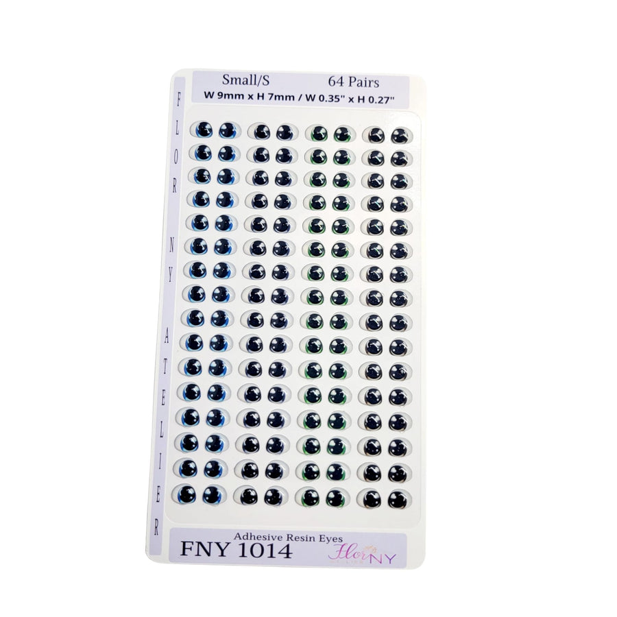 Adhesive Resin Eyes FNY 1014 - Small/S - 64 Pairs - W/H: 9mm x 7mm (0.35" x 0.27") - for use with Clay, EVA, Felt, Fabric and more