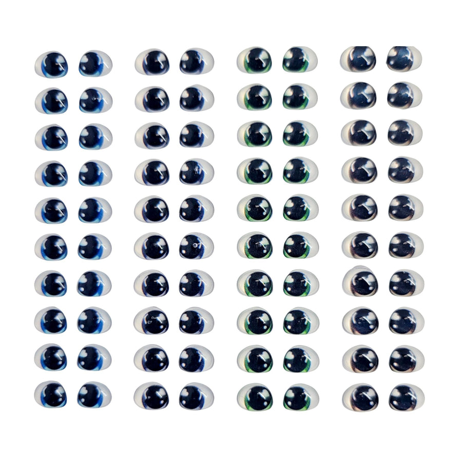 Adhesive Resin Eyes FNY 1014 - ExtraSmall/XS - 64 Pairs - W/H: 7.2mm x 5.6mm (0.28" x 0.22") - for use with Clay, EVA, Felt, Fabric and more