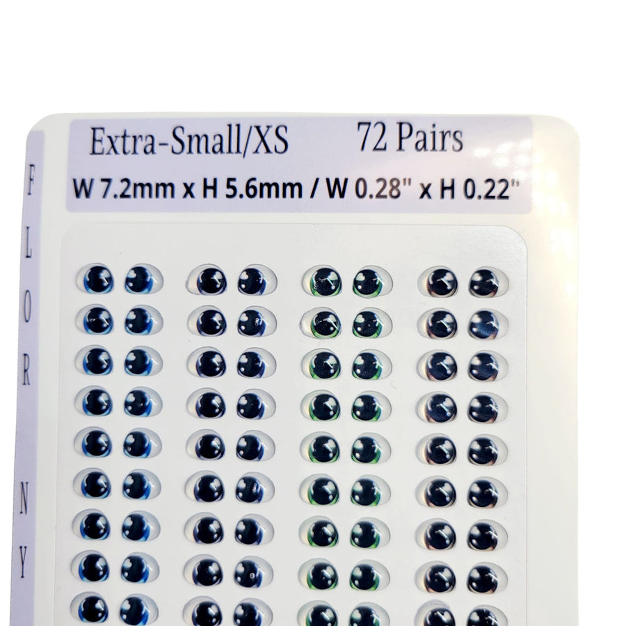 Adhesive Resin Eyes FNY 1014 - ExtraSmall/XS - 64 Pairs - W/H: 7.2mm x 5.6mm (0.28" x 0.22") - for use with Clay, EVA, Felt, Fabric and more