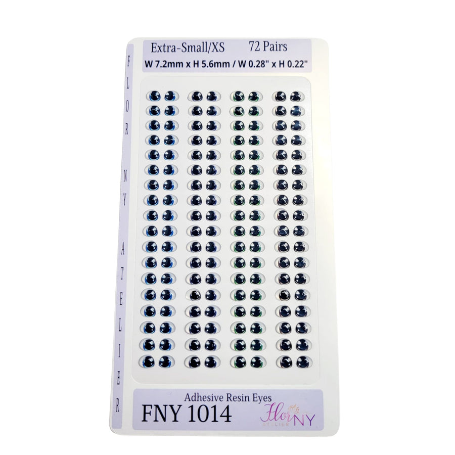 Adhesive Resin Eyes FNY 1014 - ExtraSmall/XS - 64 Pairs - W/H: 7.2mm x 5.6mm (0.28" x 0.22") - for use with Clay, EVA, Felt, Fabric and more