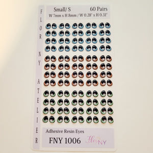 Adhesive Resin Eyes FNY 1006 - Small/P - 60 Pairs - W/H: 7x8mm  (0.28" x 0.31") - for use with Cold Porcelain Air Dry Clay, Polymer Clay, EVA, Felt, Fabric, Plaster, Paper, Ceramic and more