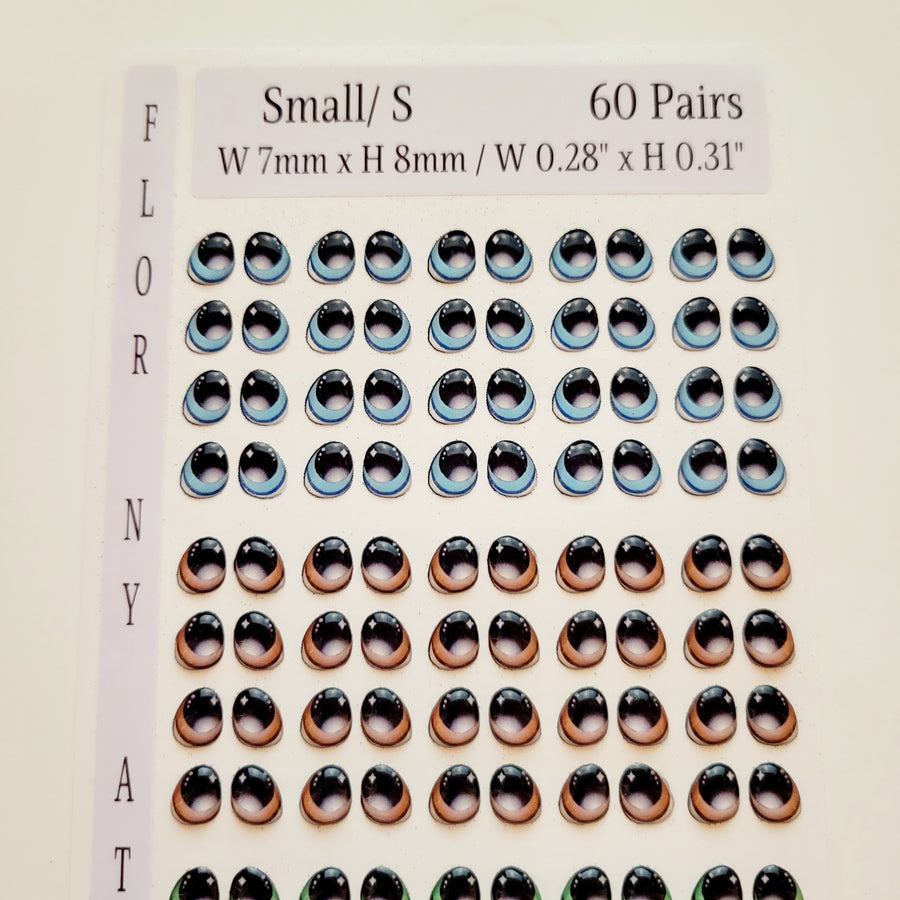 Adhesive Resin Eyes FNY 1006 - Small/P - 60 Pairs - W/H: 7x8mm  (0.28" x 0.31") - for use with Cold Porcelain Air Dry Clay, Polymer Clay, EVA, Felt, Fabric, Plaster, Paper, Ceramic and more