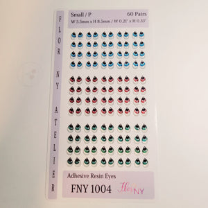 Adhesive Resin Eyes FNY 1004 - Small/P - 60 Pairs - W/H: 5.5x8.5mm  (0.21" x 0.33") - for use with Cold Porcelain Air Dry Clay, Polymer Clay, EVA, Felt, Fabric, Plaster, Paper, Ceramic and more