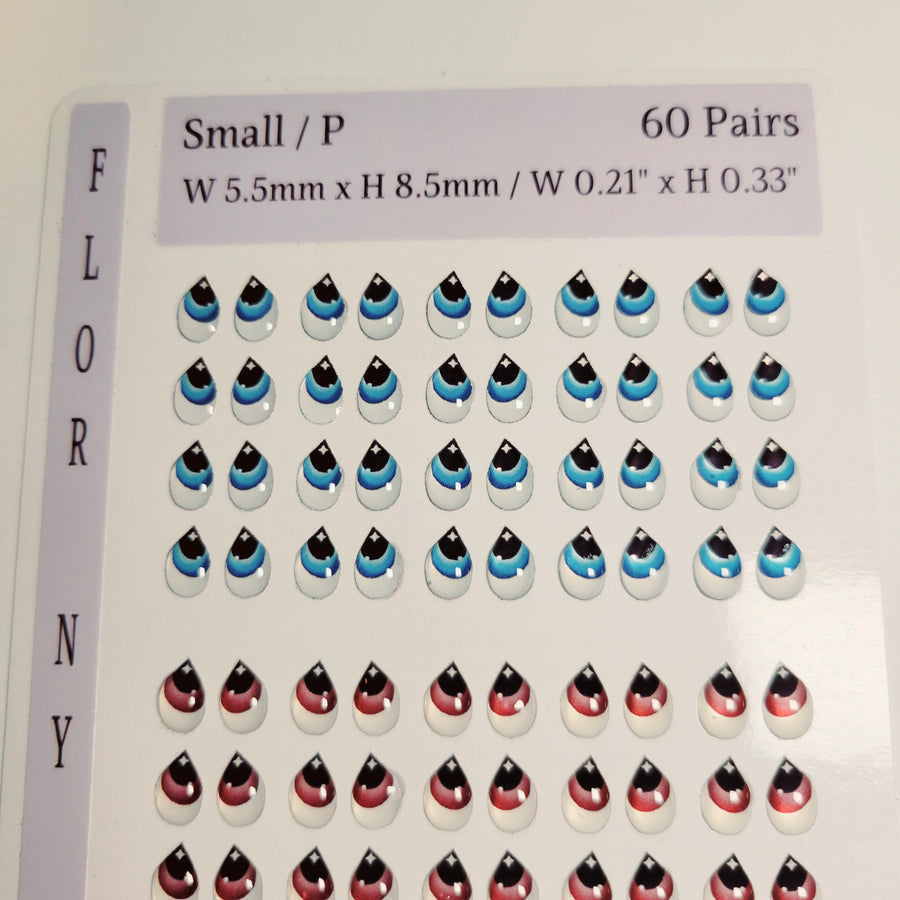 Adhesive Resin Eyes FNY 1004 - Small/P - 60 Pairs - W/H: 5.5x8.5mm  (0.21" x 0.33") - for use with Cold Porcelain Air Dry Clay, Polymer Clay, EVA, Felt, Fabric, Plaster, Paper, Ceramic and more