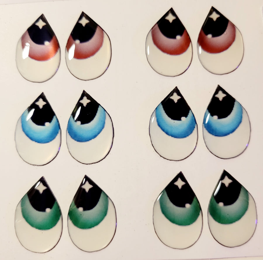 Adhesive Resin Eyes FNY 1004 - Large/G - 9 Pairs - W/H: 1.7x2.5 cm  (0.67" x 1") - for use with Cold Porcelain Air Dry Clay, Polymer Clay, EVA, Felt, Fabric, Plaster, Paper, Ceramic and more