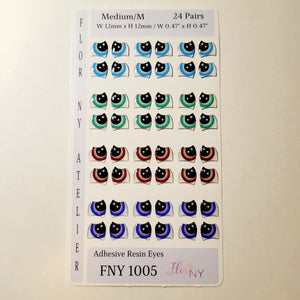 Adhesive Resin Eyes FNY 1005 - Medium/M - 24 Pairs - W/H: 12mm x 12mm (0.47" x 0.47") - for use with Clay, EVA, Felt, Fabric and more