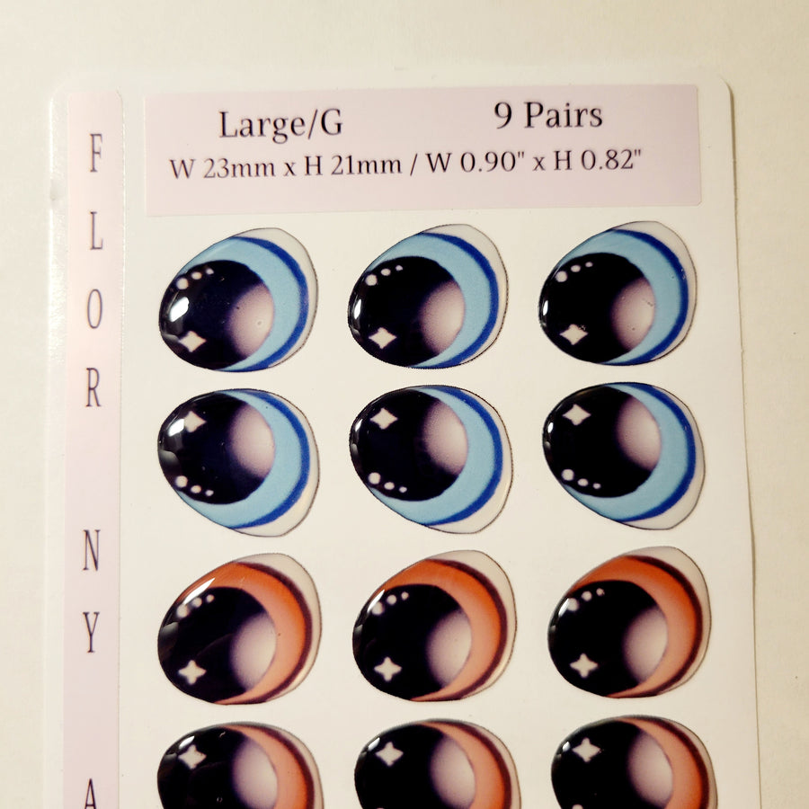 Adhesive Resin Eyes FNY 1006 - Large/G - 9 Pairs - W/H: 23x21 mm (0.90" x 0.87") - for use with Cold Porcelain Air Dry Clay, Polymer Clay, EVA, Felt, Fabric, Plaster, Paper, Ceramic and more