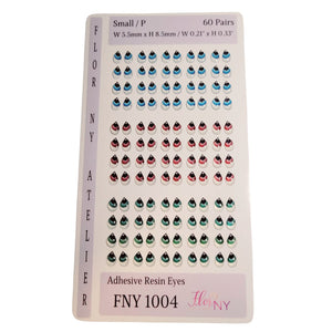 Adhesive Resin Eyes FNY 1004 - Small/P - 60 Pairs - W/H: 5.5x8.5mm  (0.21" x 0.33") - for use with Cold Porcelain Air Dry Clay, Polymer Clay, EVA, Felt, Fabric, Plaster, Paper, Ceramic and more