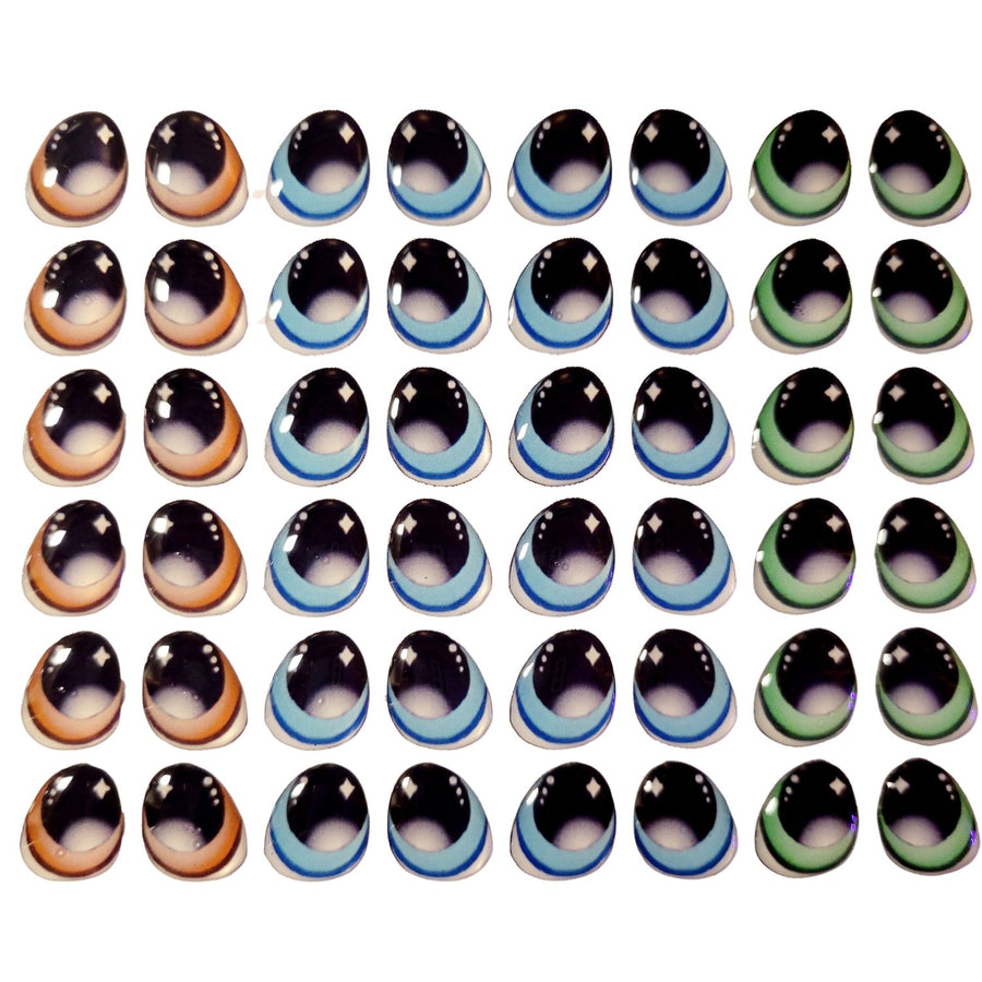 Adhesive Resin Eyes FNY 1006 - Medium/M - 36 Pairs - W/H: 11x13 mm (0.43" x 0.51") - for use with Cold Porcelain Air Dry Clay, Polymer Clay, EVA, Felt, Fabric, Plaster, Paper, Ceramic and more