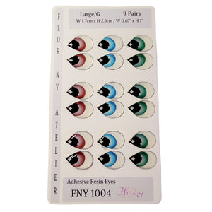 Adhesive Resin Eyes FNY 1004 - Large/G - 9 Pairs - W/H: 1.7x2.5 cm  (0.67" x 1") - for use with Cold Porcelain Air Dry Clay, Polymer Clay, EVA, Felt, Fabric, Plaster, Paper, Ceramic and more