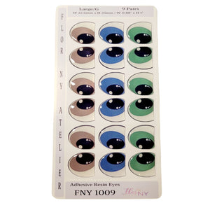 Adhesive Resin Eyes FNY 1009 - Large/G - 9 Pairs - W/H: 22.6mm x 25mm (0.88" x 1") - for use with Clay, EVA, Felt, Fabric and more