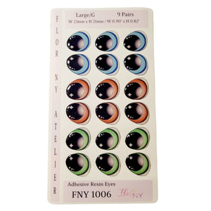 Adhesive Resin Eyes FNY 1006 - Large/G - 9 Pairs - W/H: 23x21 mm (0.90" x 0.87") - for use with Cold Porcelain Air Dry Clay, Polymer Clay, EVA, Felt, Fabric, Plaster, Paper, Ceramic and more