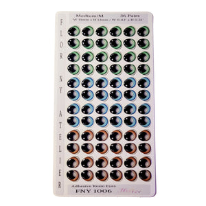 Adhesive Resin Eyes FNY 1006 - Medium/M - 36 Pairs - W/H: 11x13 mm (0.43" x 0.51") - for use with Cold Porcelain Air Dry Clay, Polymer Clay, EVA, Felt, Fabric, Plaster, Paper, Ceramic and more