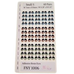 Adhesive Resin Eyes FNY 1006 - Small/P - 60 Pairs - W/H: 7x8mm  (0.28" x 0.31") - for use with Cold Porcelain Air Dry Clay, Polymer Clay, EVA, Felt, Fabric, Plaster, Paper, Ceramic and more