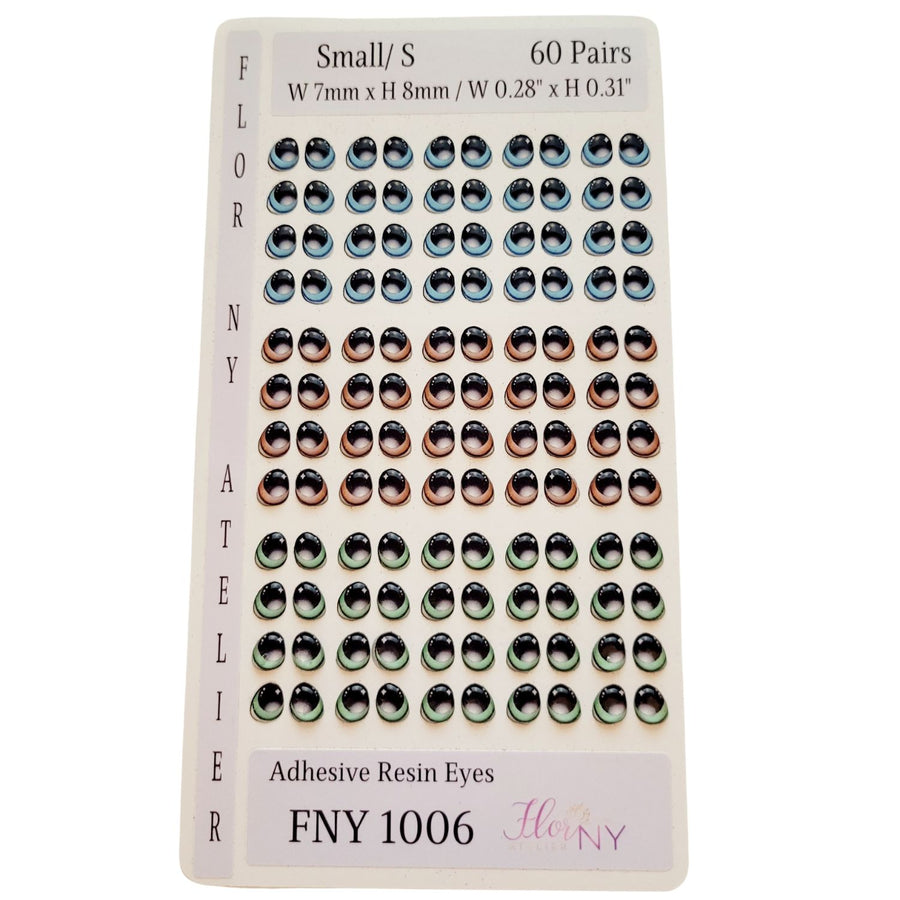 Adhesive Resin Eyes FNY 1006 - Small/P - 60 Pairs - W/H: 7x8mm  (0.28" x 0.31") - for use with Cold Porcelain Air Dry Clay, Polymer Clay, EVA, Felt, Fabric, Plaster, Paper, Ceramic and more