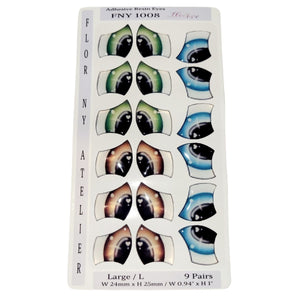 Adhesive Resin Eyes FNY 1008 - Large/G - 9 Pairs - W/H: 24mm x 25mm (0.94" x 1") - for use with Clay, EVA, Felt, Fabric and more