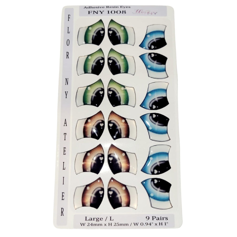 Adhesive Resin Eyes FNY 1008 - Large/G - 9 Pairs - W/H: 24mm x 25mm (0.94" x 1") - for use with Clay, EVA, Felt, Fabric and more